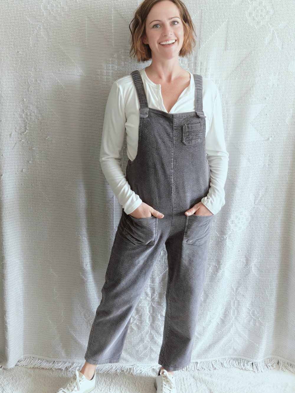 Kimo Dark Lavender Corduroy Overalls Wide Leg Cotton Jumpsuit Dungarees Size S